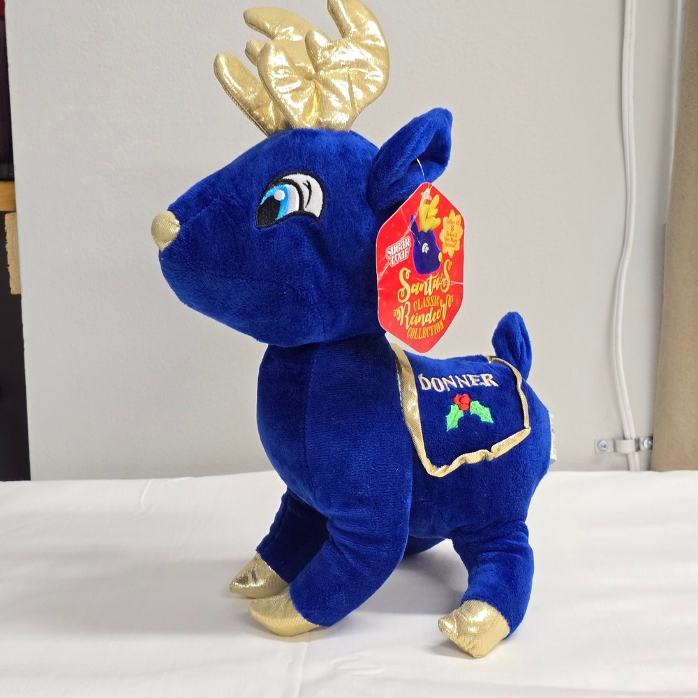 Kellytoy Donner Reindeer Plush Blue Gold Santa's‎ Classic Collection